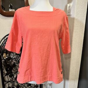 Sea Breeze Pink Cotton Shirt with buttons square neck women size xs 100% cotton